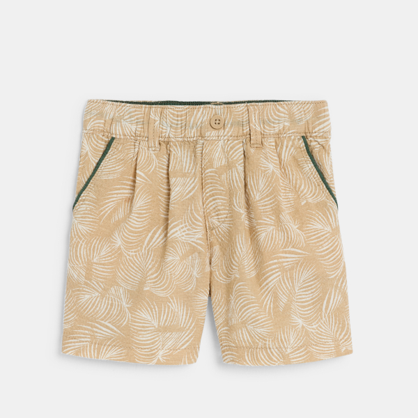 شورت برمودا من القطن الفاخر مزين برسوم، باللون البيج للأولاد الصغار